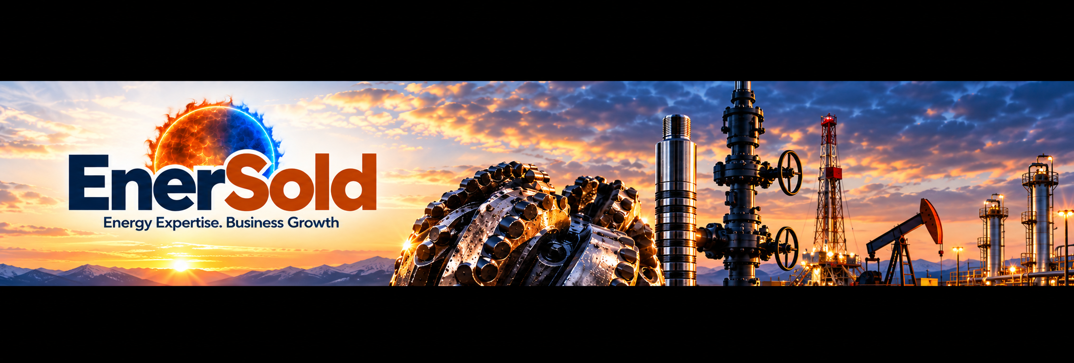 Oilfield and technology at sunset